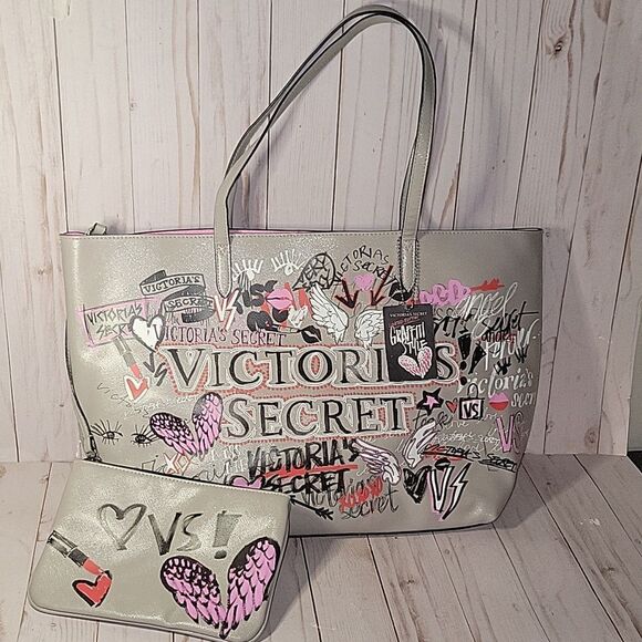 VS Fall 2018 Collection Graffiti Tote Grey With Wristlet Limited Edition - Picture 1 of 10